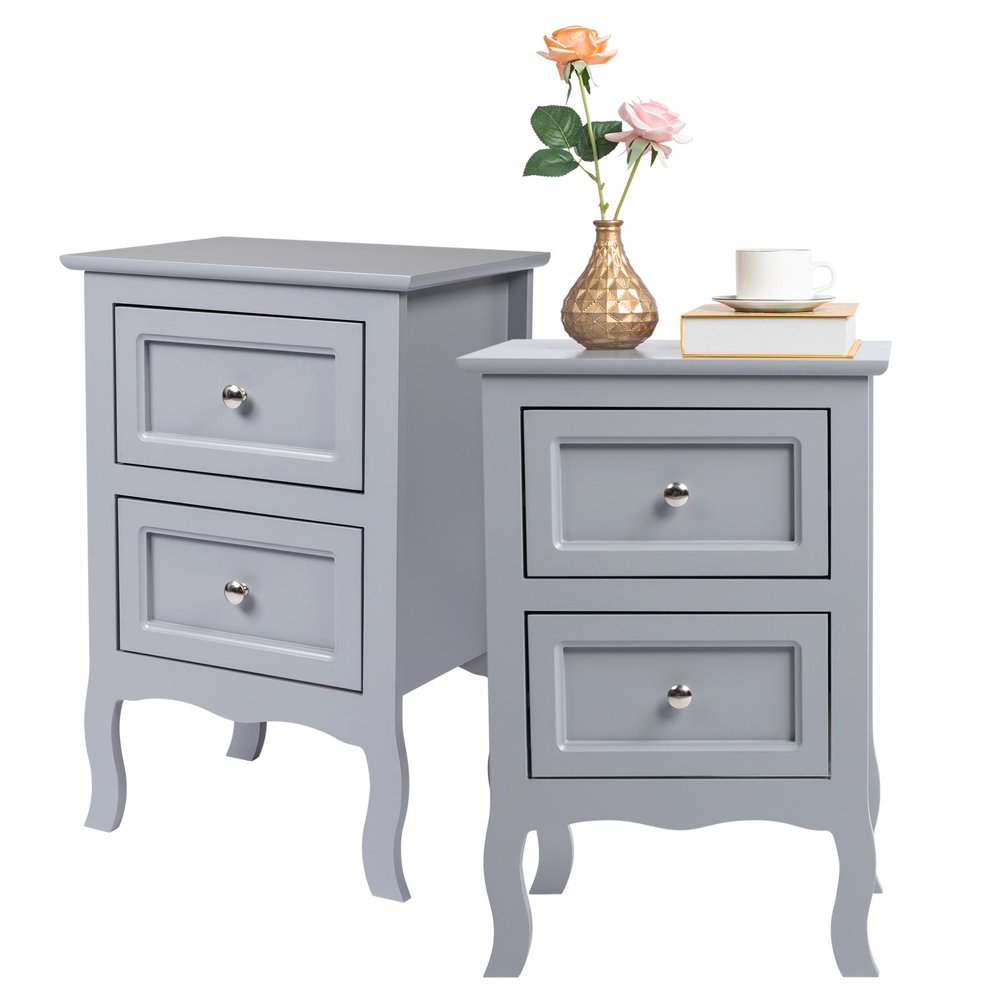 

Nightstand, Bedside Table with 2 Storage Drawers, End Side for Bedroom, Country Style Set of 2,Gray