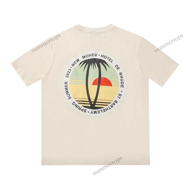 

Beach Men's T-Shirts Rhude Designer Sunset Shirt Oversized Shirts Fashion Shirt for Men Casual Short Sleeve Graphic Tees Cotton Clothing Hip Hop Streetwear O83K, Beige