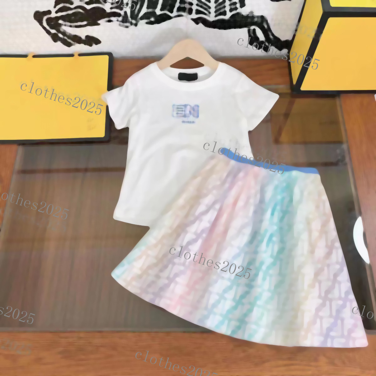 

Luxury designer Clothing Sets kids T-shirt monogrammed skirt fashion British fashion brand summer childrens treasures and girls cotton two-piece top brand 2023, 1#
