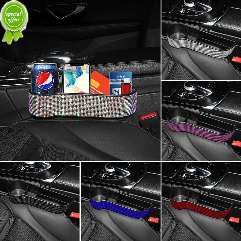 

New Car Seat Gap Crevice Storage Box Crystal Drink Cup Gap Holder Organizer Phone Cup Bottle Bracket Bling Car Accessories for Woman