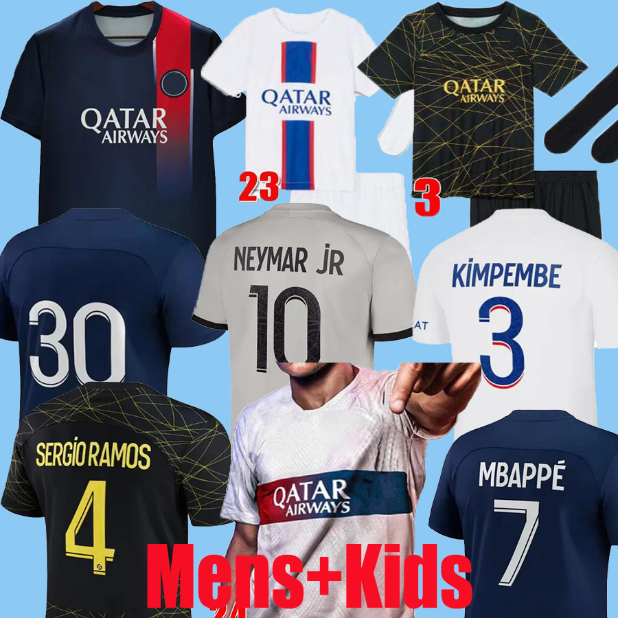 

22 23 24 PSG MBAPPE MESSIS soccer jerseys DI MARIA WIJNALDUM RAMOS HAKIMI Maillots de football shirts kit ICARDI VERRATTI Vitinha Donnarumma Fans Player Version, Away kids
