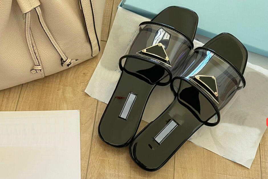

Women Slippers Sandles Flat Home PVC transparent Slipper Bathroom Blooms Geranium Print Sandals Shoes Flip Flops Luxury Sandales Summer Slides, Black