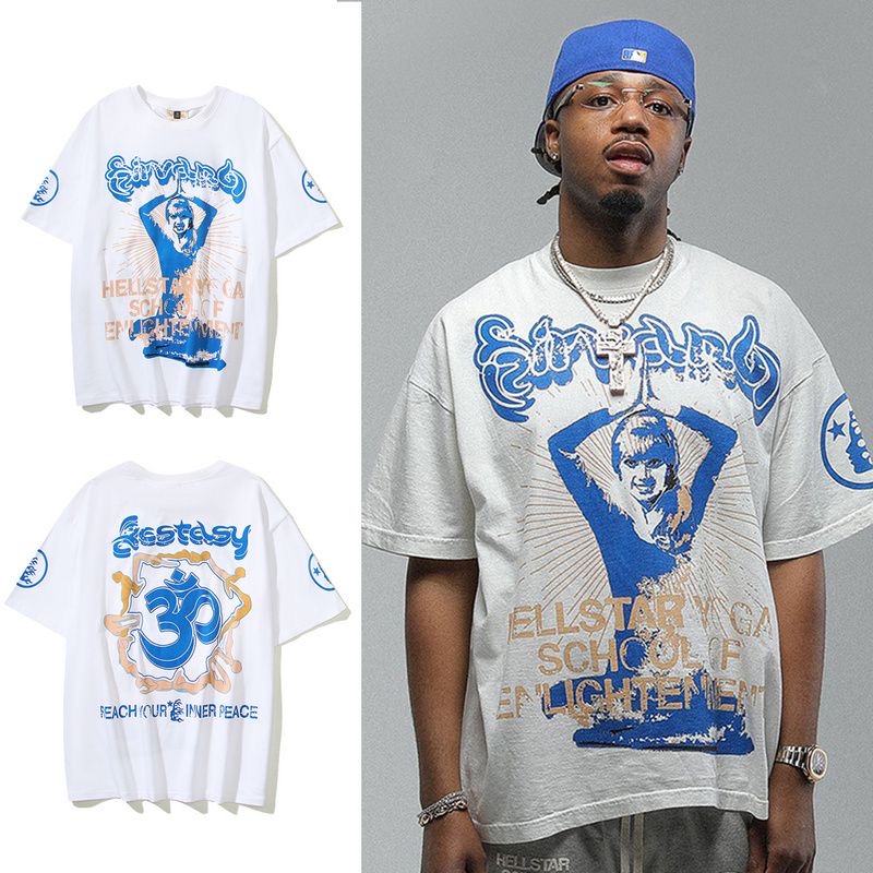 

Men's Plus Tees Polos Hellstar Studios Yoga Goddess Large logo ins European High street trend Man Women Unisex Cotton Tops Men Vintage T-shirts Summer Loose Tee Rock, White