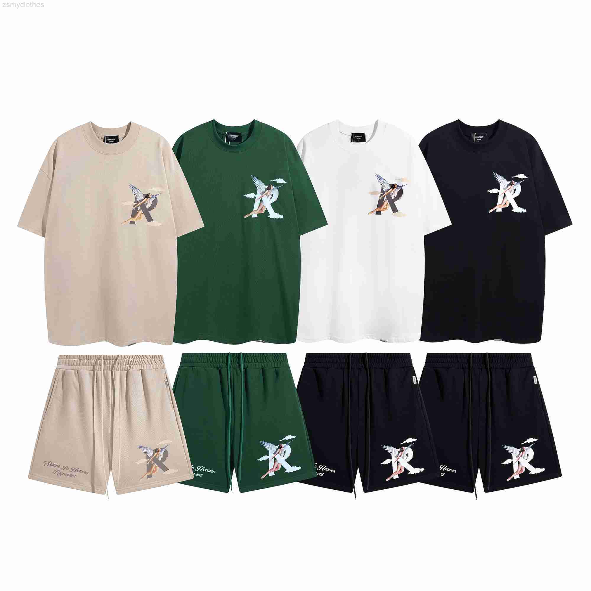 

Men' T-Shirts REPRESENT Best Quality Men Casual set Streetwear Vintage Washing Fashion Angles Graphics Oversized Loose tops+Cotton shorts Set