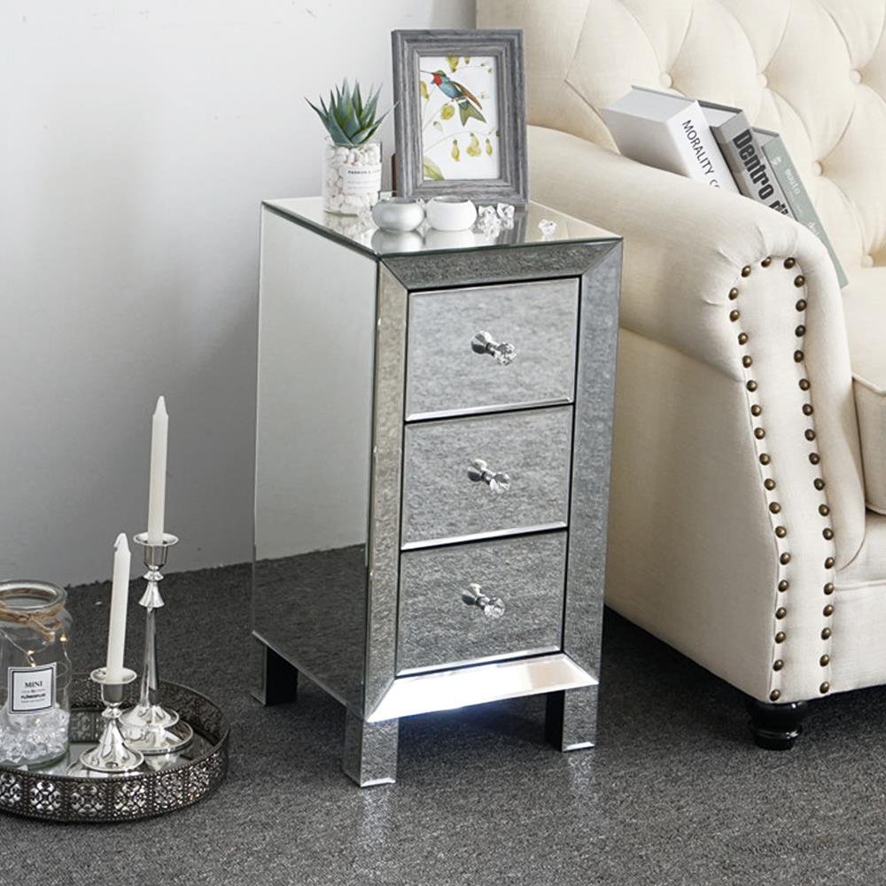 

Contemporary Glamour Style Mirrored 3-Drawers Nightstand Bedside Table End Table
