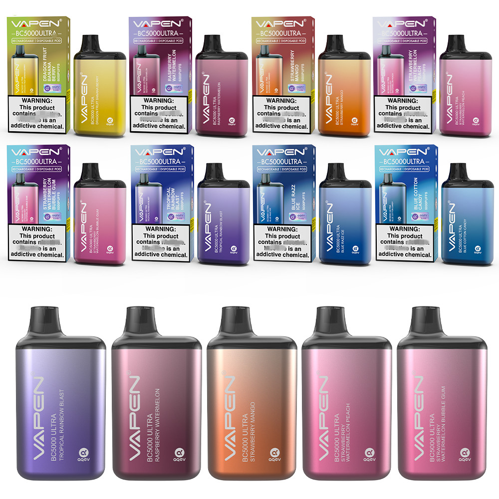 

Hot VAPEN ULTRA BC5000 0/2/5% Optional 5000Puffs Disposable Vape Pen 13ml Prefilled Pods Cartridge 650mAh Rechargeable Battery Starter Kit Vapes