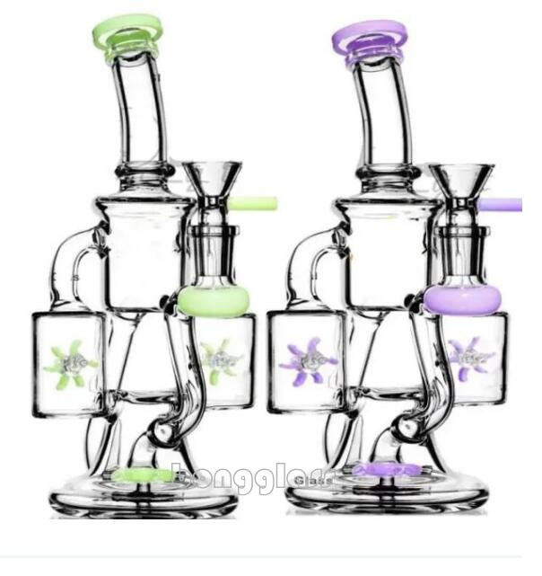 

Double Recycler Bong Hookahs Propeller Spinning Percolator Water Pipes Bubbler Recycler Oil Rigs smoke with 14mm joint