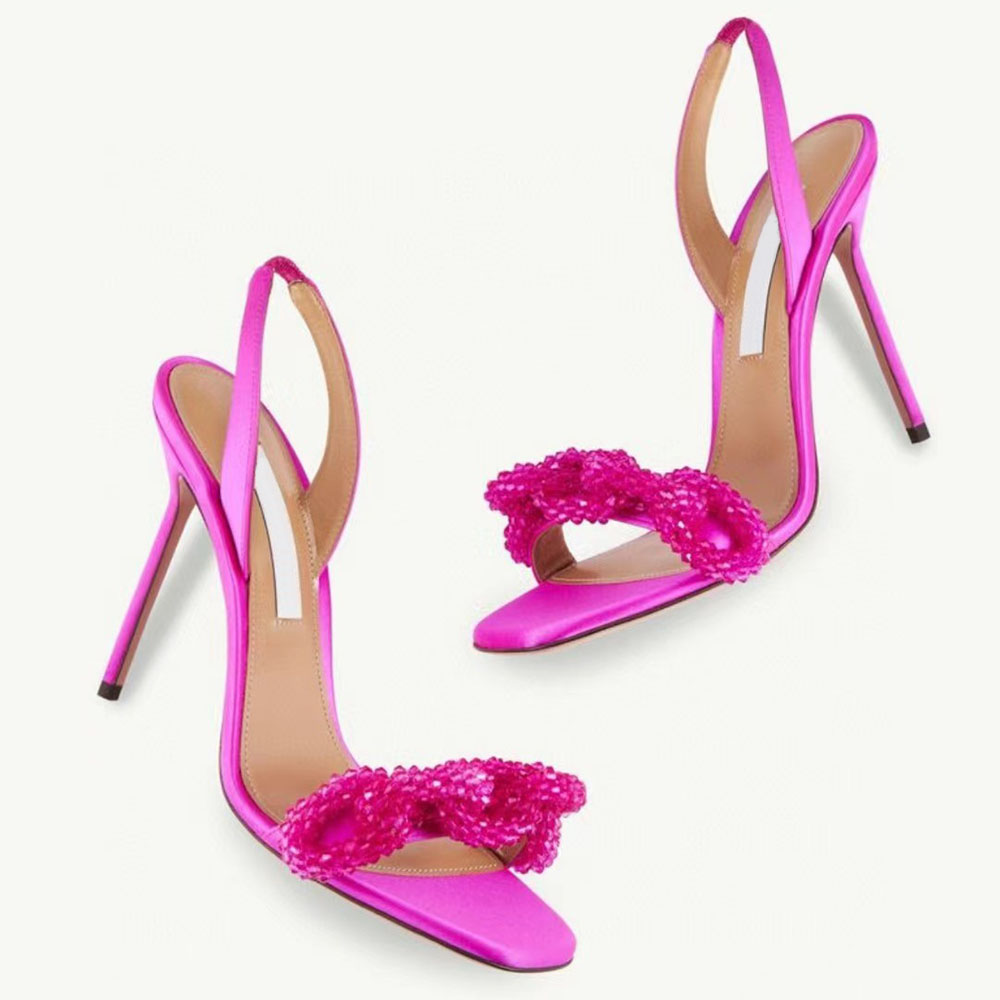 

Aquazzura Chain Of Love Sandal 105 Rosa CoLore Pink rose Stiletto Heel Dress shoes crystal-encrusted Satin Party Evening shoes Luxury Designer factory footwear, White