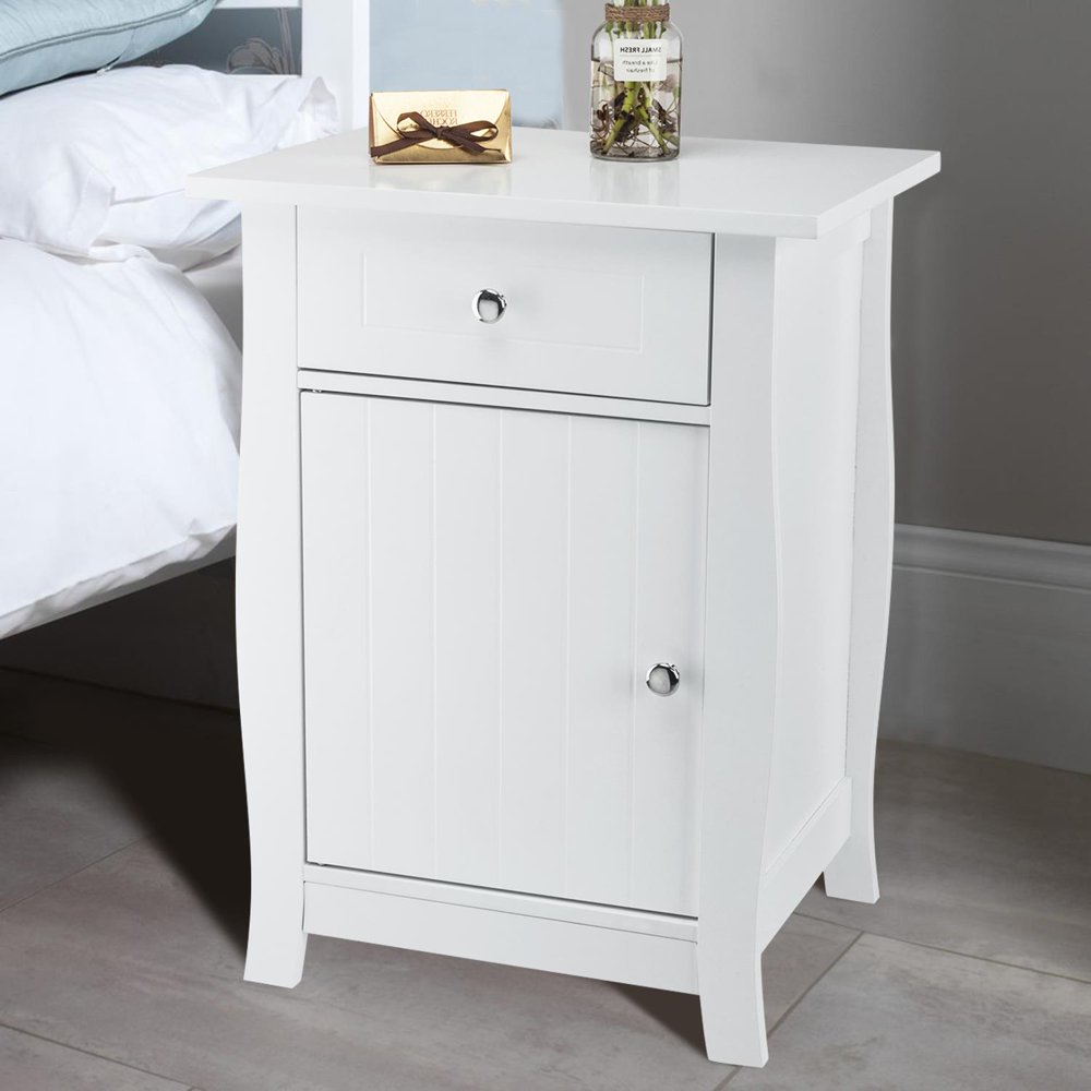 

White Nightstand Bedside Table Wooden Accent End Table with Drawer for Home, Bedroom, College Dorm