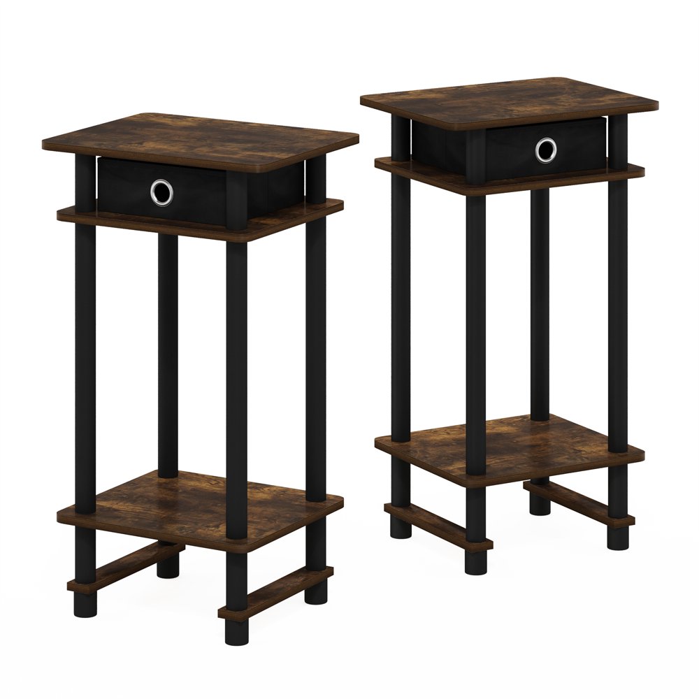 

2-17017 Turn-N-Tube Tall End Table with Bin, Amber Pine Black Black, Set of 2