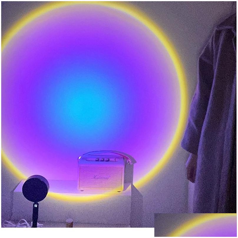 sunset projector lamp night lights rgb rainbow atmosphere for home bedroom coffe shop background wall decoration usb table lamp