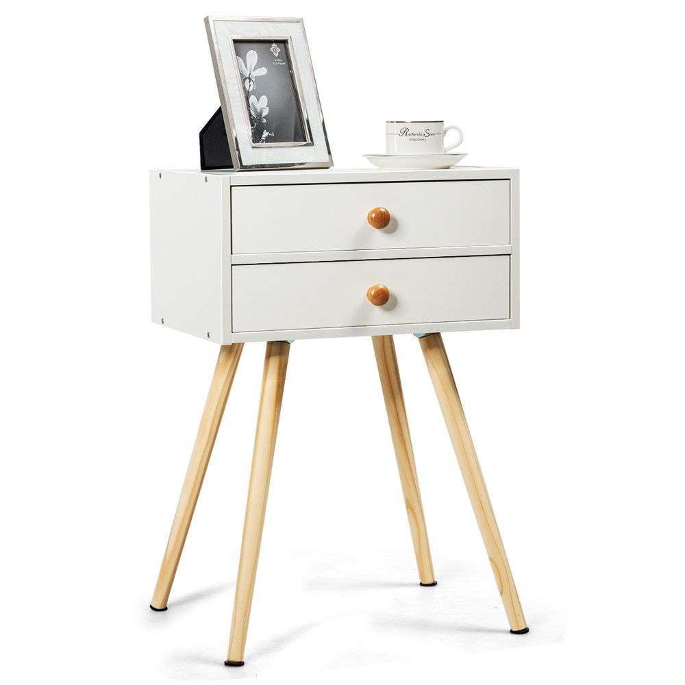 

Mid Century Modern 2 Drawers Nightstand In White Sofa Side Table End Table