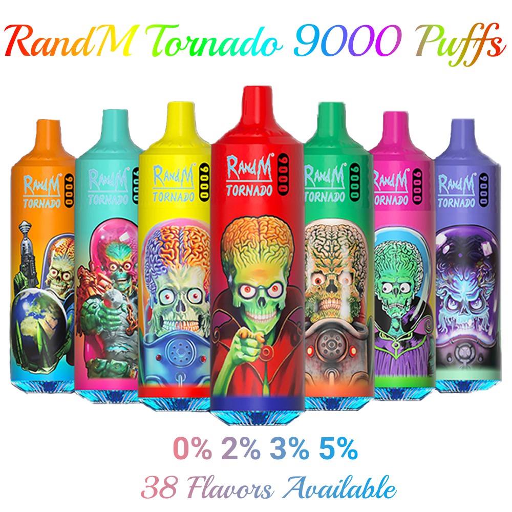 

Original RandM Tornado 9000 Puffs E Cigarettes Disposable Vape Pen 2% 14ml Pod Mesh Coil 6 Glowing Colors Rechargeable 5% AirFlow Control Puff 9K Device