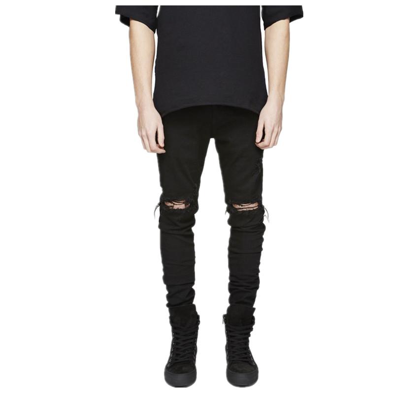 

Men's Jeans Hip Hop Streetwear Slim Fit Ripped Cool Men Hi-Street Mens Distressed Denim Pants Knee Holes Washed Destroyed, Bjk15 blue