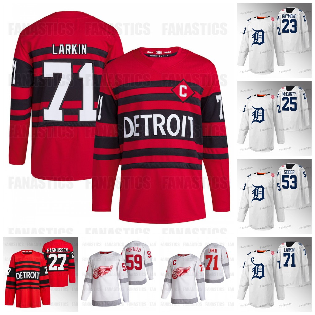 

2023 DRW Tigers Night LCA Red Wings Specialty Jerseys 71 Dylan Larkin Jerseys Dominik David Perron Kubalik Lucas Raymond Michael Rasmussen Moritz Seider Custom, White away youth s-xl