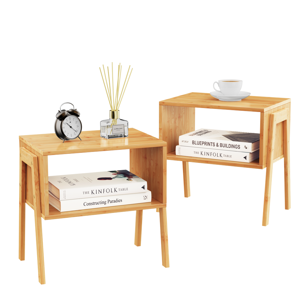 

Square Stackable End Tables, Bedside Tables Storage, Set of 2