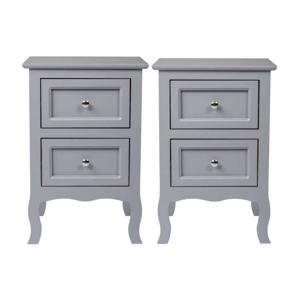 

2pcs White Nightstand with 2 Drawer, Farmhouse Cute Bed Side Table for Small Spaces, Gray