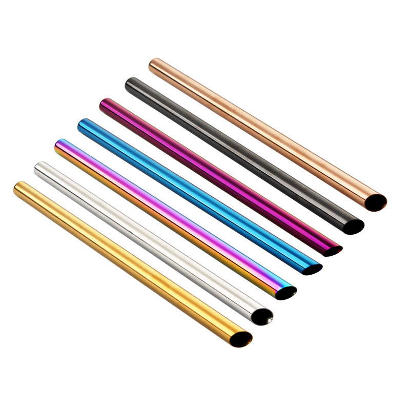 Oblique Cut Milktea Straw Colored Stainless Steel Straw Smoothie Drink Straw-image-403459476