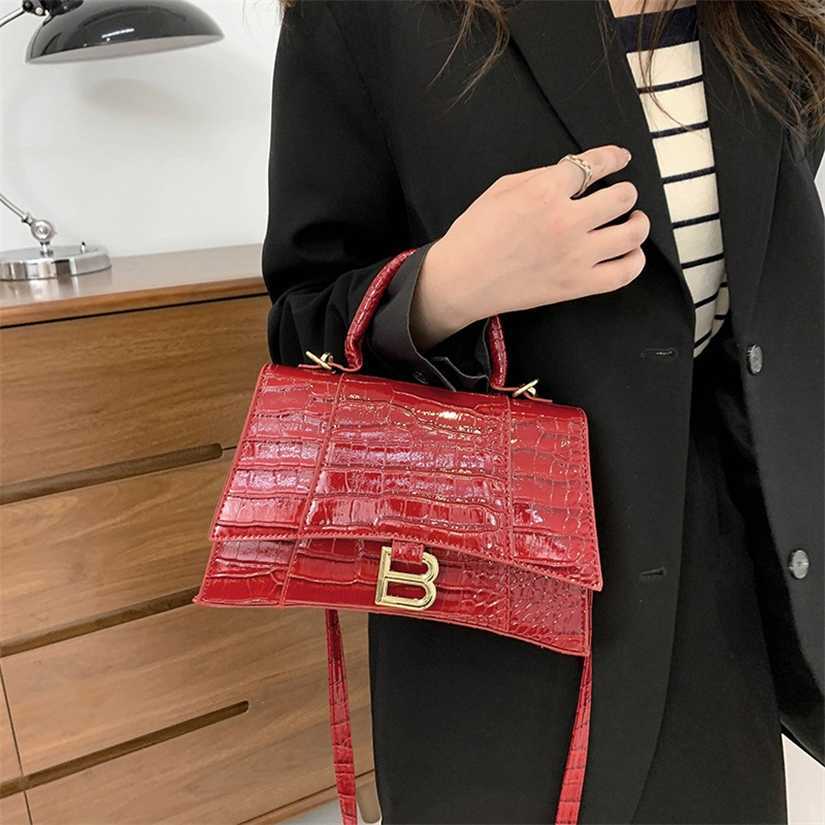 

16% OFF 2023 handbag Textured Hourglass Crocodile Pattern Handbag New Fashion Shiny Leather Casual Shoulder Letter Crossbody Women's Bag Tide, Red7