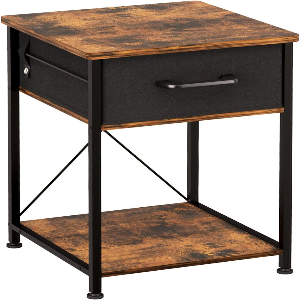 

Nightstand Side Table with Fabric Drawer Small Industrial Bedside End table