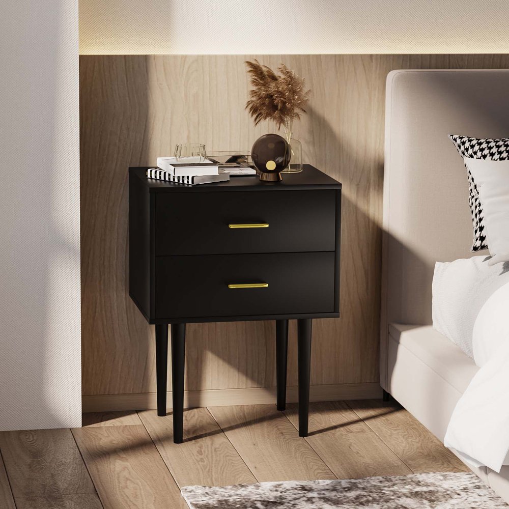 

Classic 2 Drawers Nightstand for Bedroom,Black Finish