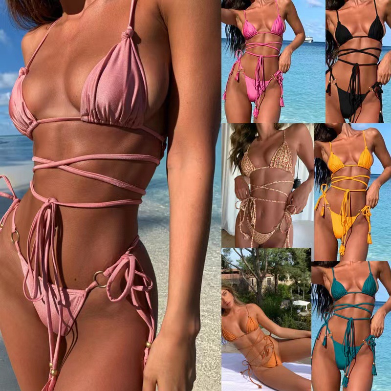 

New independent station hot selling bikini sexy three point swimsuit sexy tie up pool swimsuit