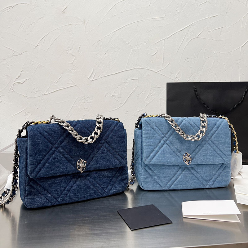 

19 Handbag Flap Blue Denim Bag Silver Tone Ruthenium Finish Metal Thick Chain Gabrielle Classic Quilted 26cm, 7a blue denim #3
