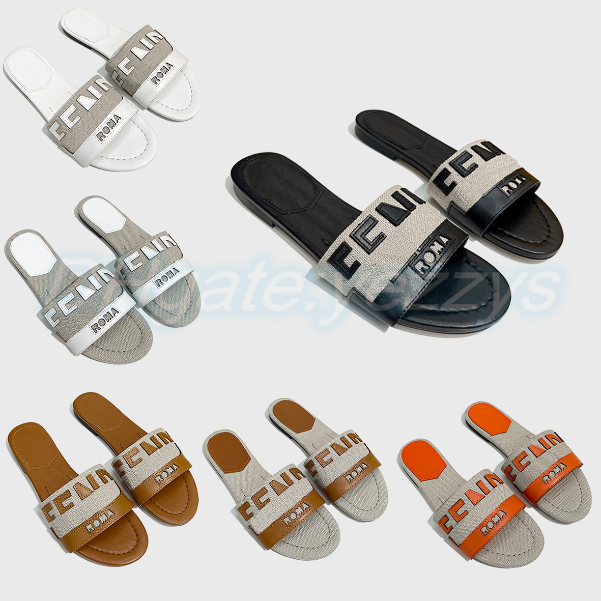 

Designer woman shoe luxury man slipper Canvas and black sandal brown wedding party leather summer slides Signature Laser-cut slide dress shoes, #2