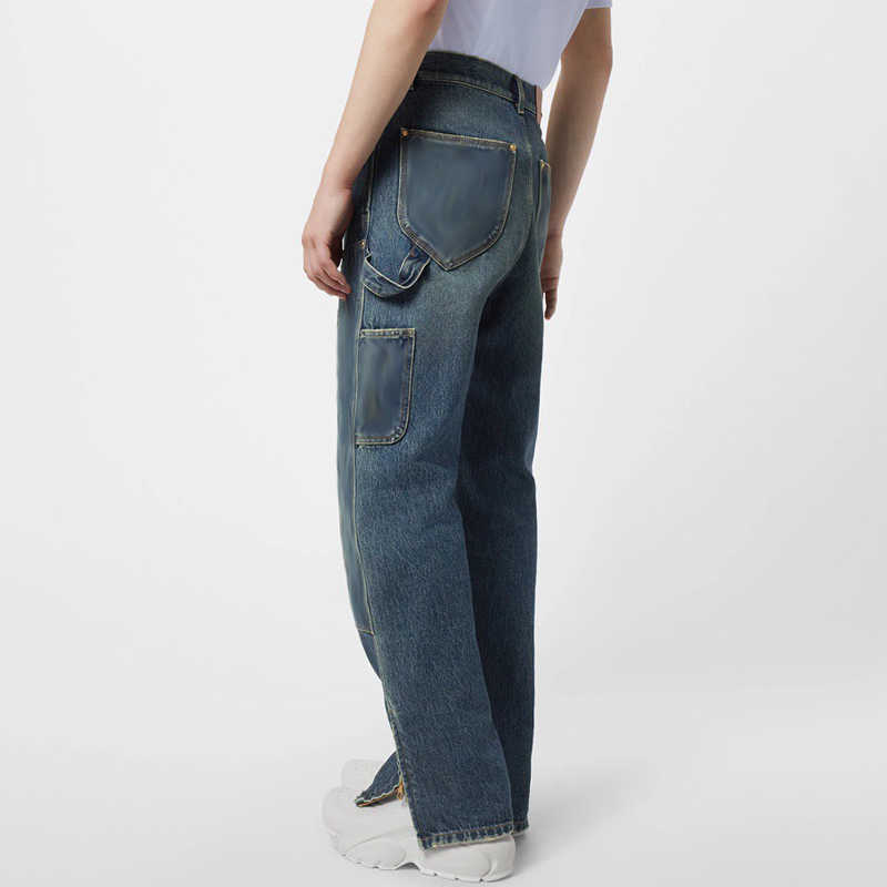 

2023 M0N0GRAM Pocket Pants Jeans Patchwork Man Woman Fashion Highstreet HIP HOP FZKZ554, Blue