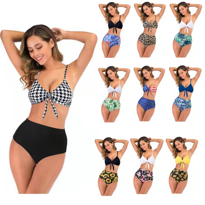 

High Quality Two-pieces Bikinis sets for women Europe and American Style 2023 Summer High-waist Briefs Lace-up Sexy Split Swimming suits Girls Beachwear, Color i