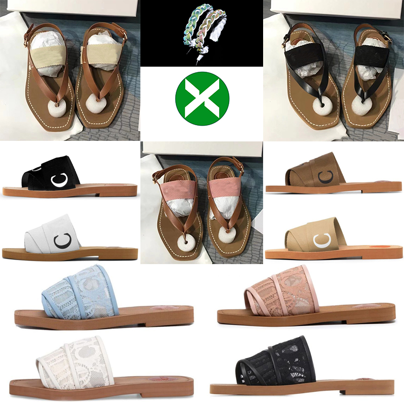 

2023 designer Woody sandals for women Mules flat slides Light tan beige white black pink lace Lettering Fabric canvas slippers womens summer outdoor shoes 35-42, #19