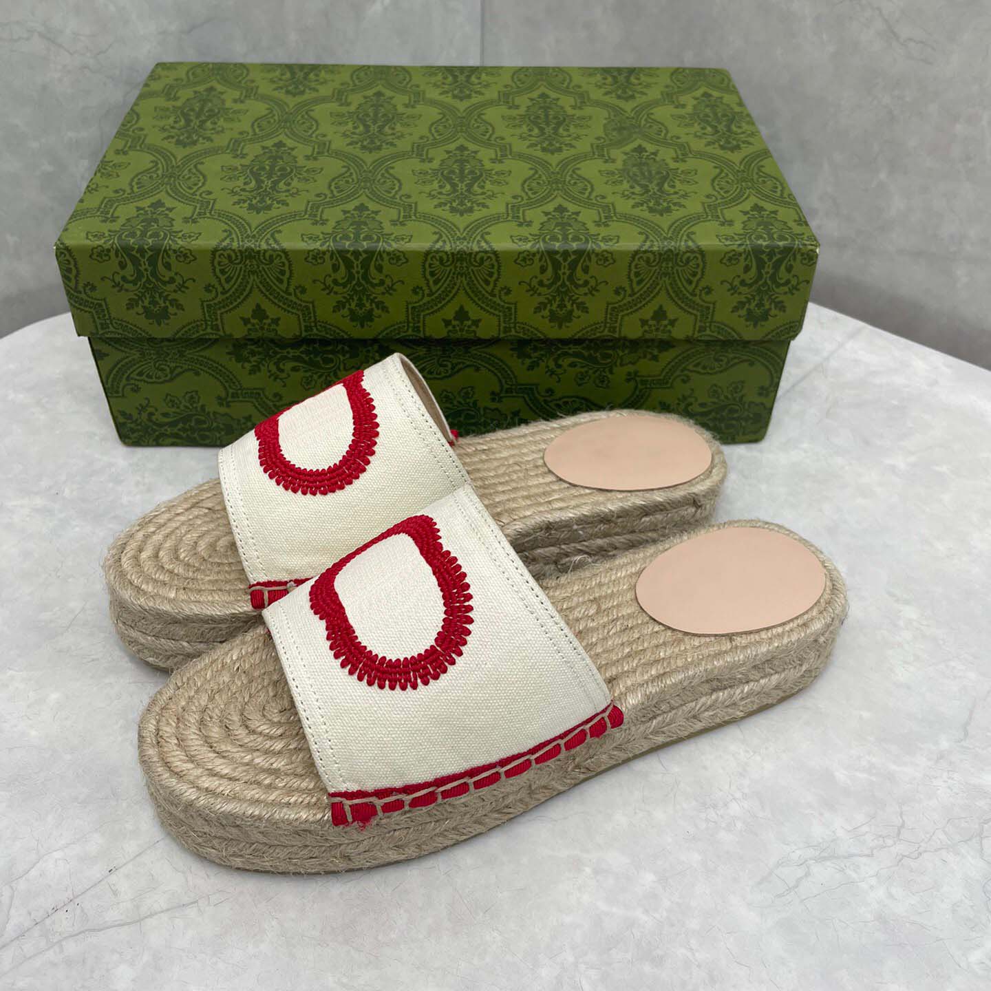 

Designer Slippers Women's Fashion Embroidered Canvas Designer Slippers Canvas Covered Platform Sandals2, #2