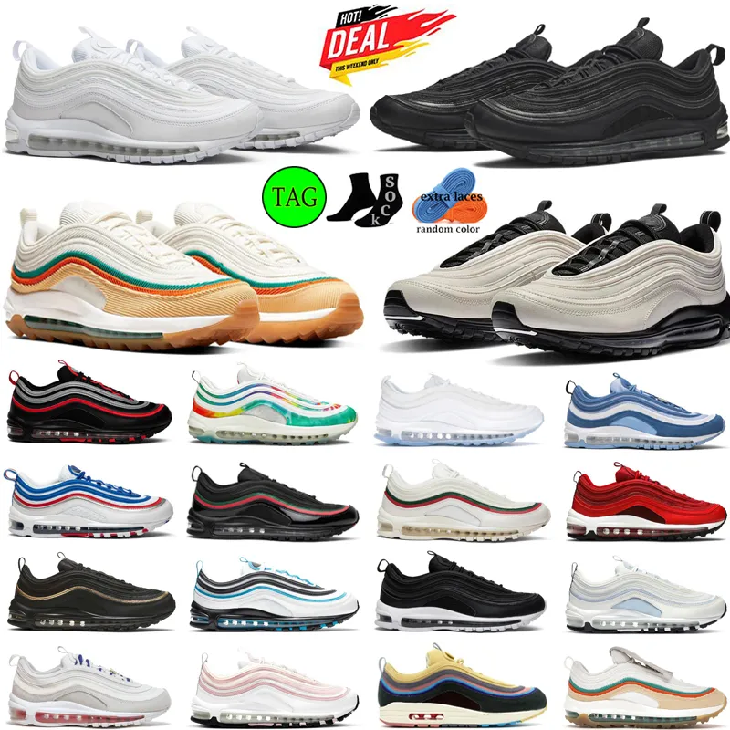 

Outdoor Running Shoes 97 97s Mens Women Original Sneakers Desingner Trainers New Style of Triple Black White Sillver Bullet Jesus Satan Light Bone Pine Green EUR 36-46, 19