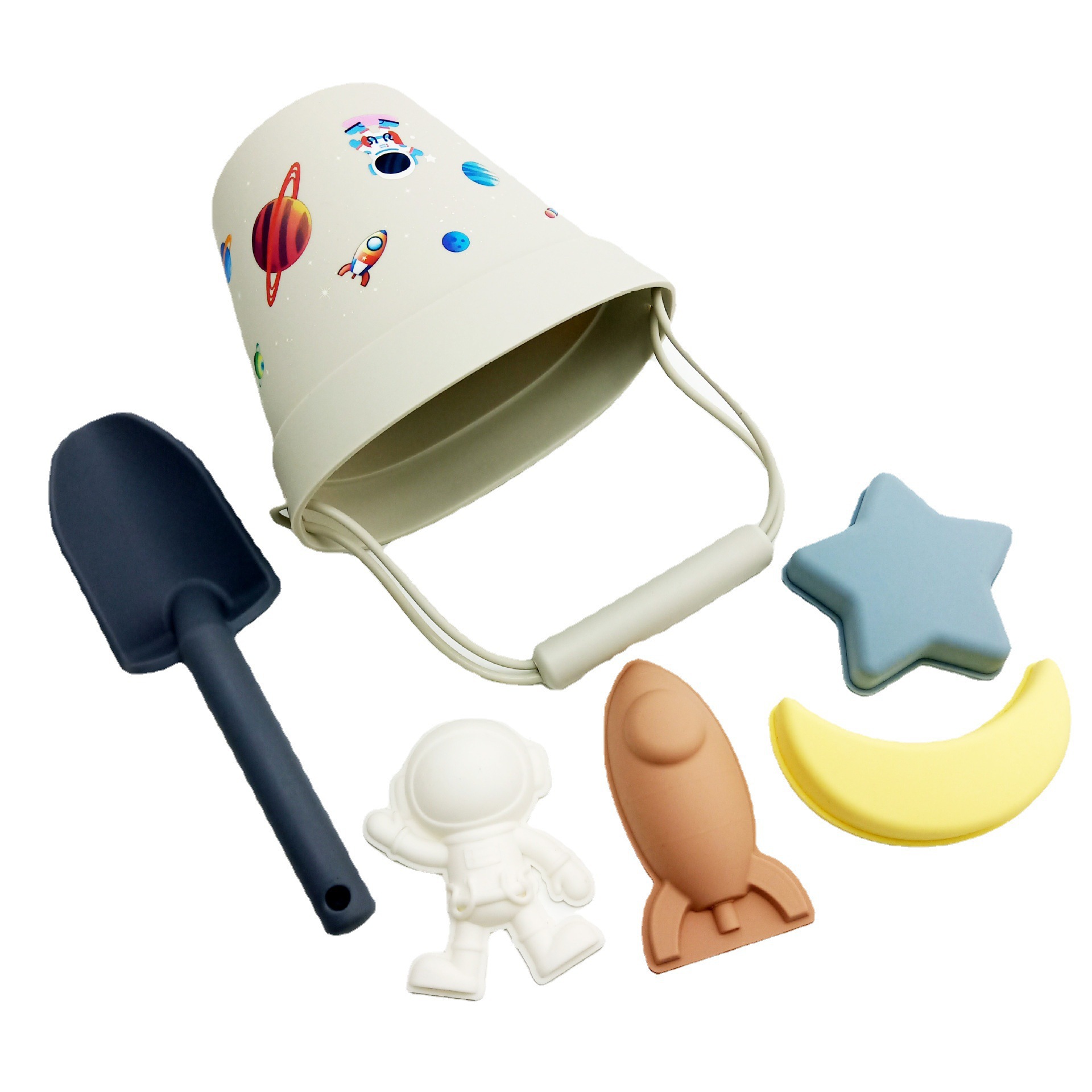 

Silicone beach bucket children's toy shovel summer water play parent-child digging sand ocean baby beach toy bucket wholesale