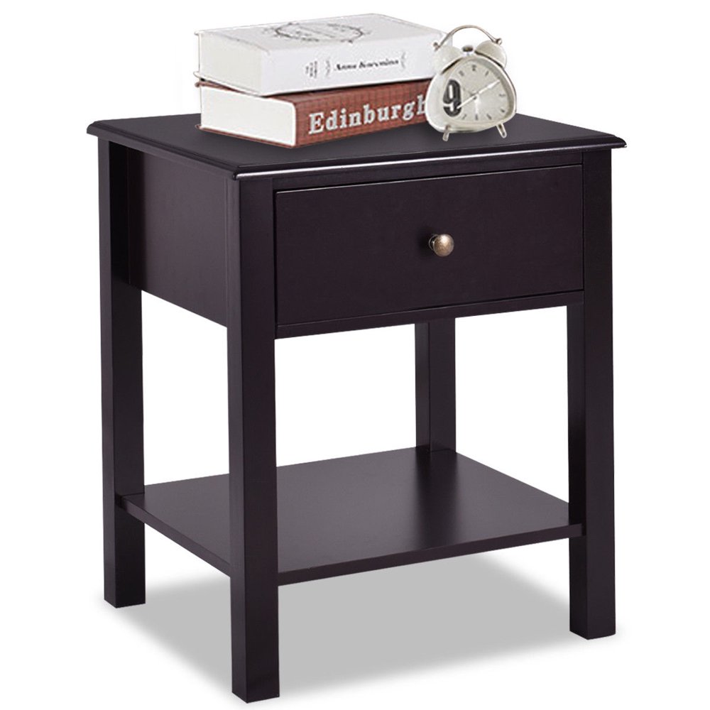 

End Table Nightstand Storage Display Furniture Drawer Shelf Beside Brown
