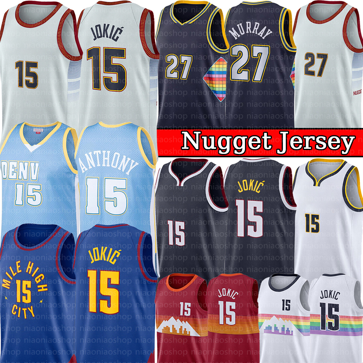 

Nikola Jokic''Nuggets" Basketball Jersey Jamal Murray Carmelo 15 Anthony Denvers Nugget Stitched Jersys Retro Mens 2022-23 City Black White Shirt, With logo jersey