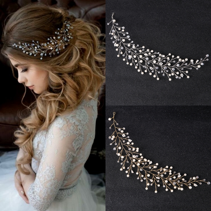 

Net Red Pearl Rhinestone Hair Ornament Wedding Banquet Wedding Headband White Transparent Half Round Hair Band Gift for Best Friends Hair Ornament