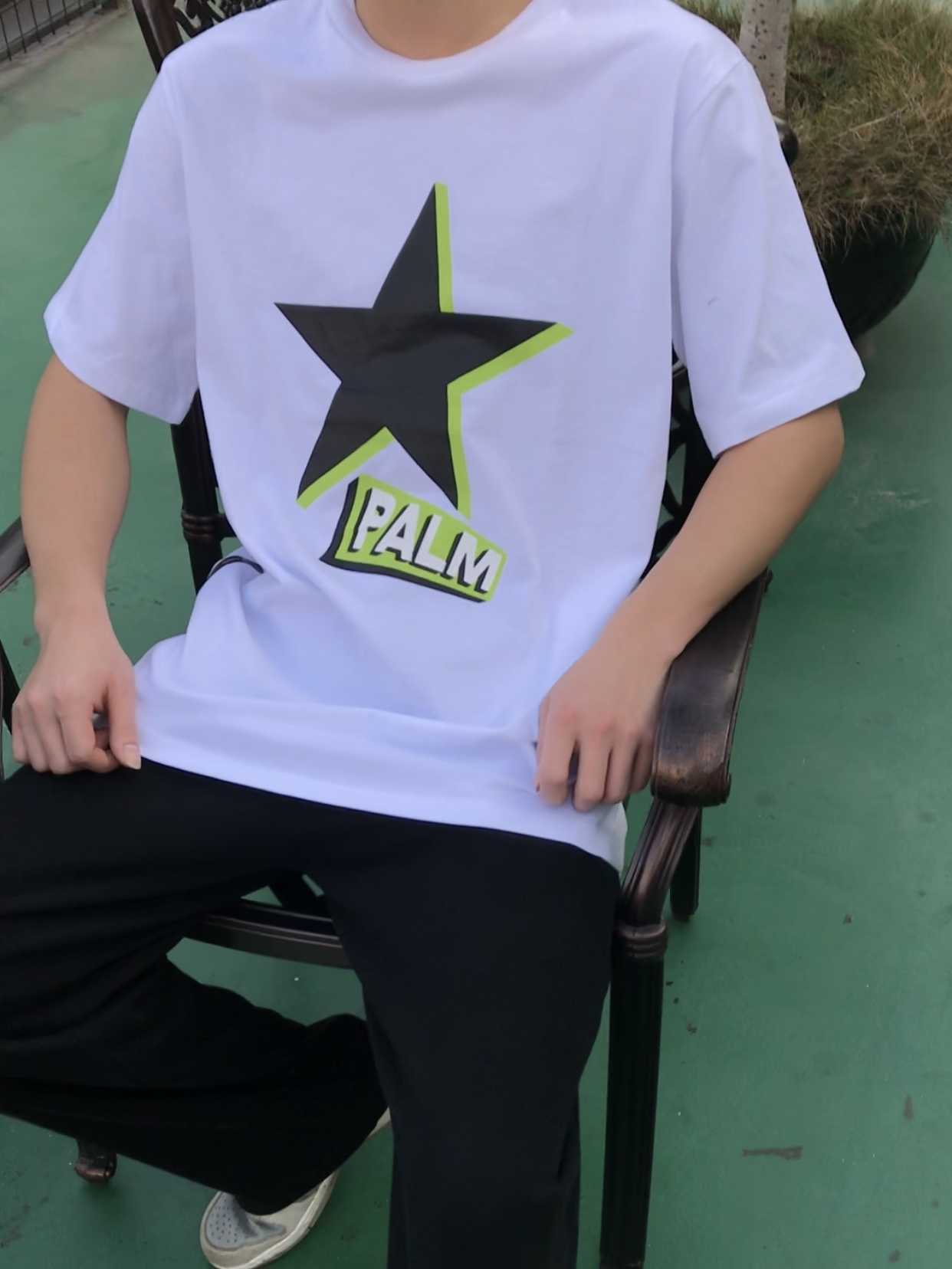 

Designer Fashion Clothing Tees Tshirt Palms five pointed star lettered printed round neck short sleeve loose casual versatile mens womens Tshirt Casual Tops Angels, Black