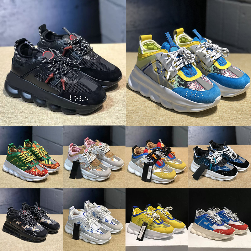 

2023 Designer Chain Reaction Casual Shoes Luxury Italy Brand Female Women Triple White Black Twill Orange Blue Fluo Multi-Color Rubber Suede Platform Sneakers