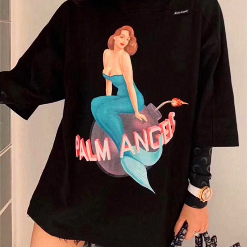 

Designer Fashion Clothing Tees Tshirt Palms20SS Spring/Summer Black Bomb Mermaid Print Men's Women's Short Sleeve T-shirt Luxury Casual Tops For sale Angels