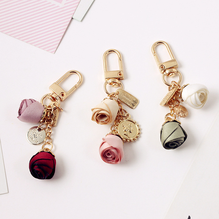 

Fashion Fabric Rose Car Bag Keychain Pendant Flower Women's Creative Keychains Jewelry In Bulk