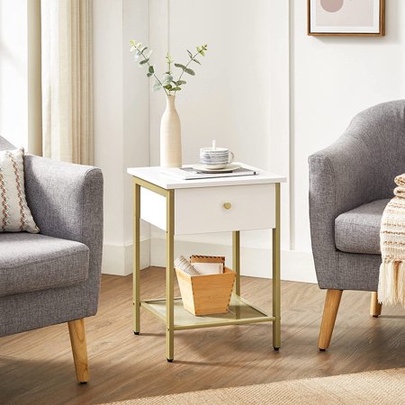 

Nightstand Bedside Table End Table with Drawer Modern Style for Bedroom Living Room White