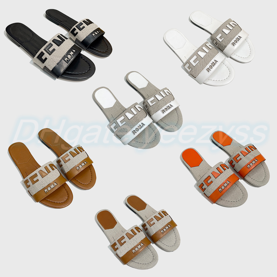 

2023 designer slipper woman man shoe Canvas and black brown sandal luxury leather easy to wear slides Signature Laser-cut slide canvas with box, #6