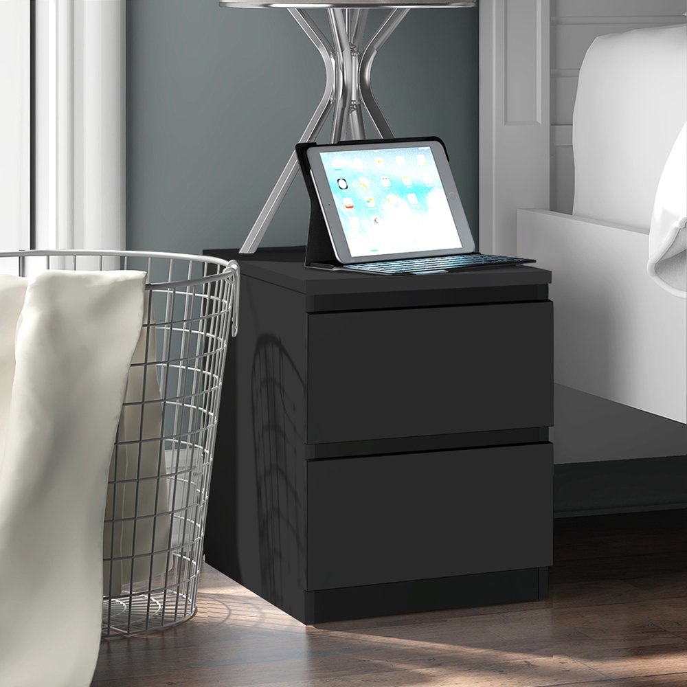

Drawers Nightstand for Bedroom, Bedside End Table Organizer, Wooden Black Finish