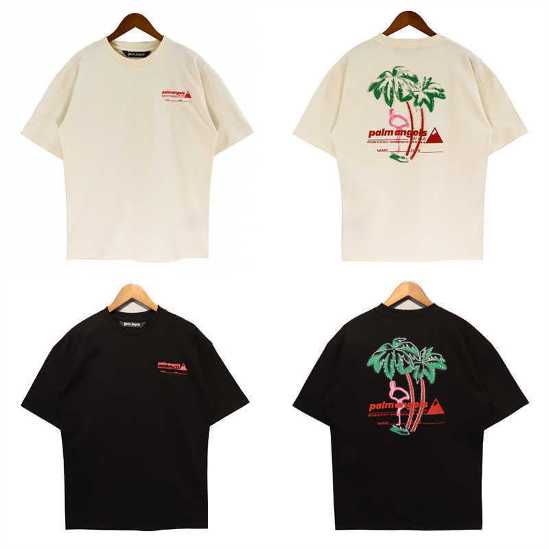 

Designer Fashion Clothing Tees Tshirt Palms Coconut Tree Summer Beach Print Summer Loose Casual Short Sleeve T-shirt Trend Luxury Casual Cotton Streetwear Angels, Black