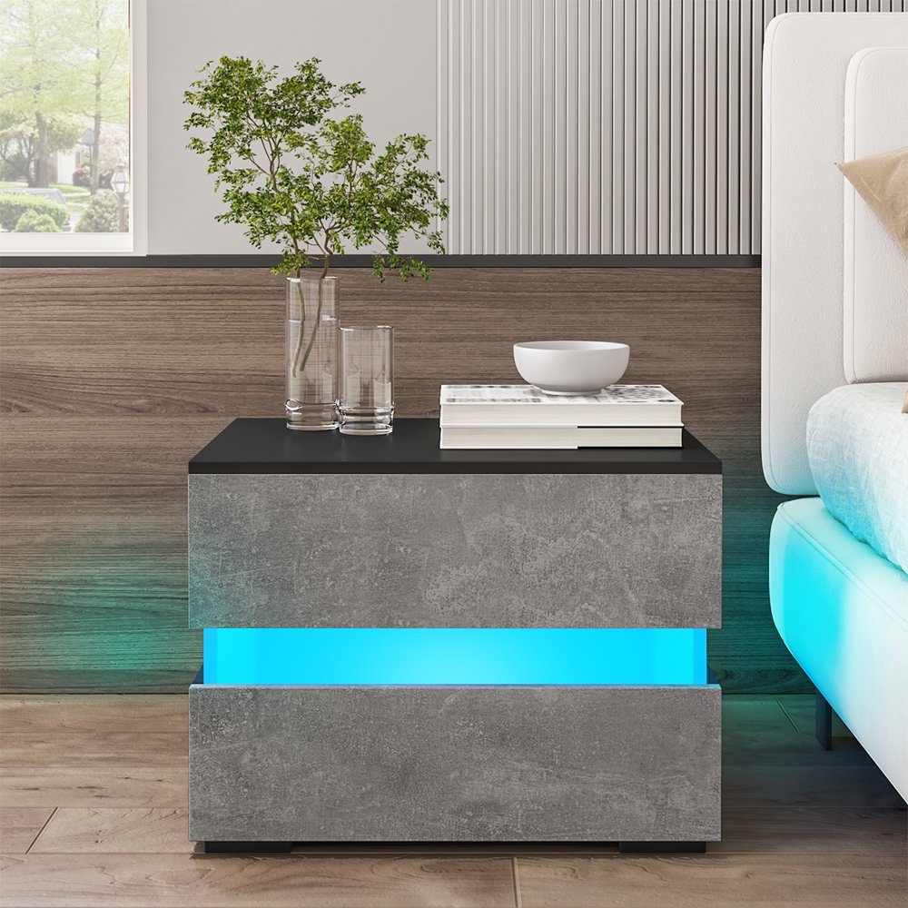 

Wooden Bedroom Nightstand, High Gloss White Black, Night Stand with 2 Drawers