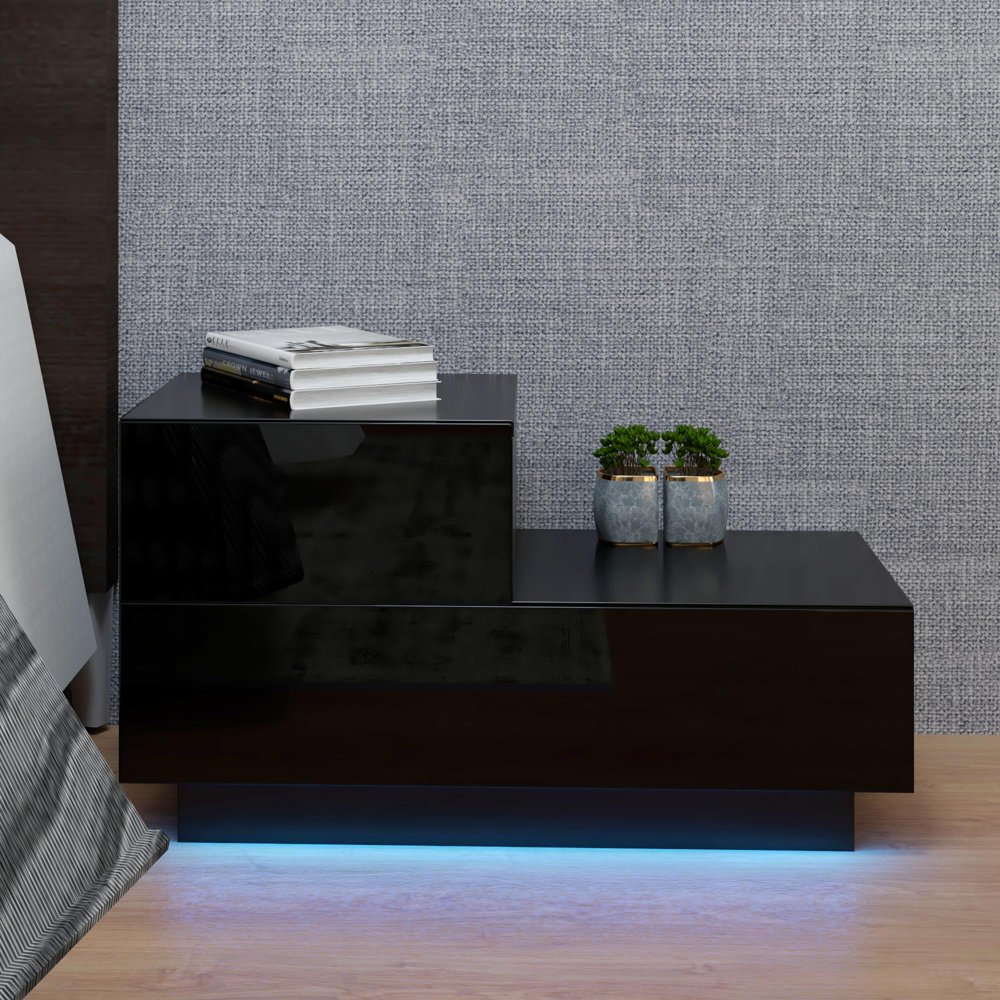 

Bedroom Nightstand 2 Drawer Bedside Table with RGB LED Bedroom Furniture,Black