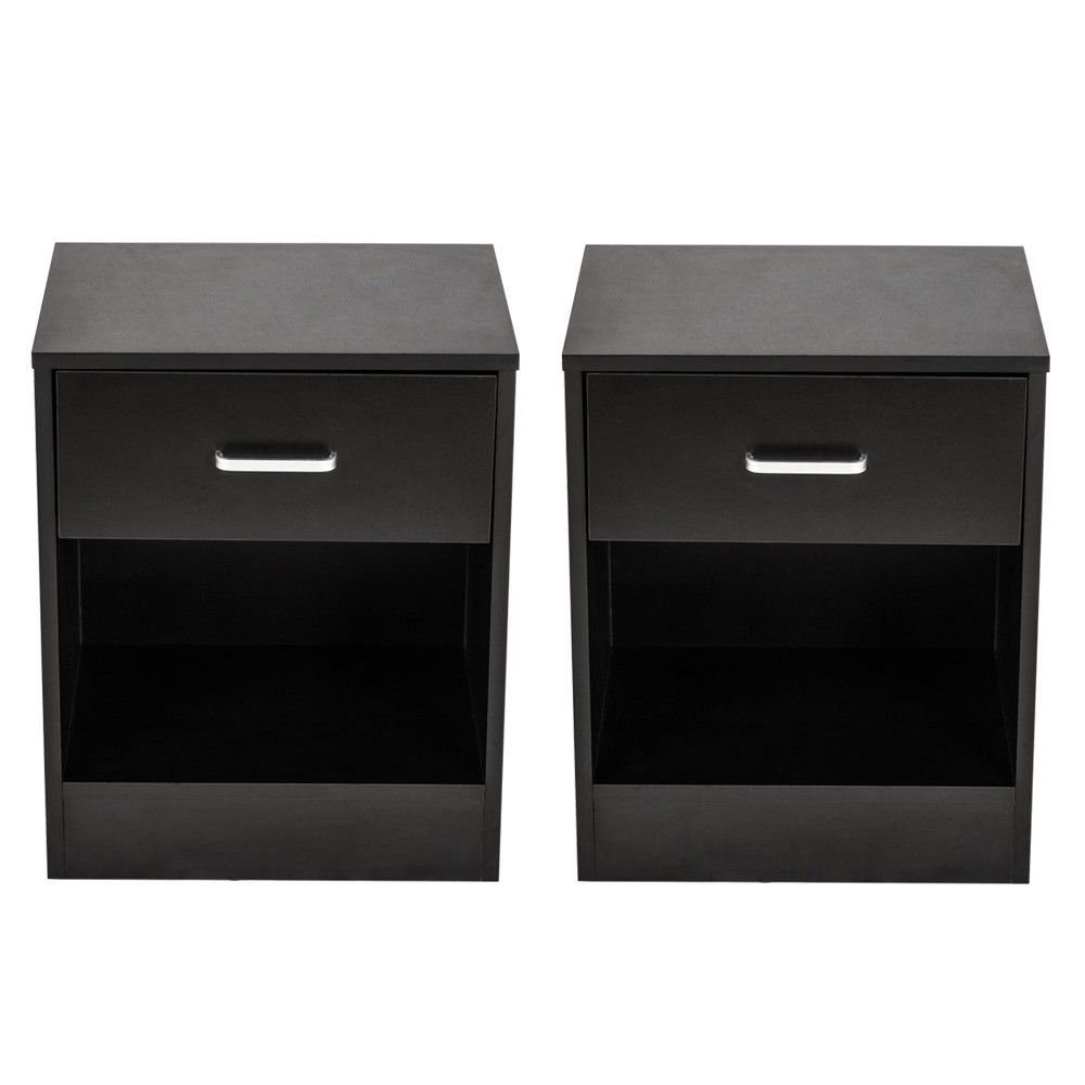 

Set of 2 Nightstand End Beside Table 1 Drawer Storage Organizer Room Furniture,Black