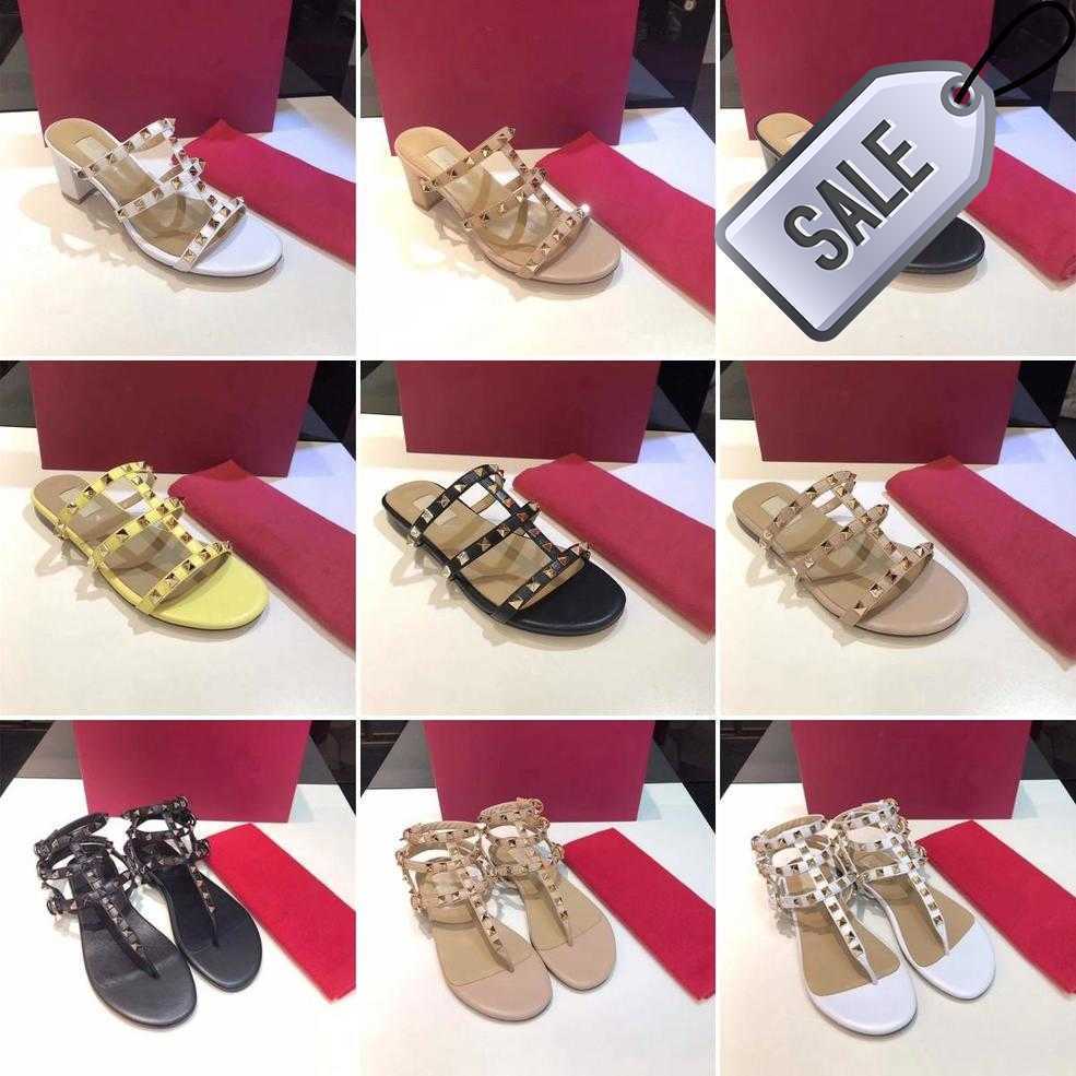 

Women Luxurys Stud Sandals Shoes Calfskin Ankle Straps Rivets Top Quality Fashion T Tied Slide Sandal VA valentinoes valentinoity Vdu, 12