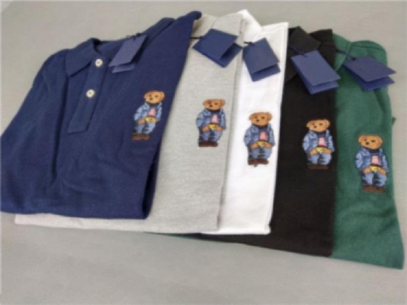 

Wholesale 2022SS new lapel short-sleeved men' casual shirt embroidered bear T-shirt British business sports cotton -XXL, 01